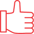 Symbole de pouce levé stylisé en contour rouge sur fond noir, représentant l'approbation, l'appréciation ou un 'j'aime'.